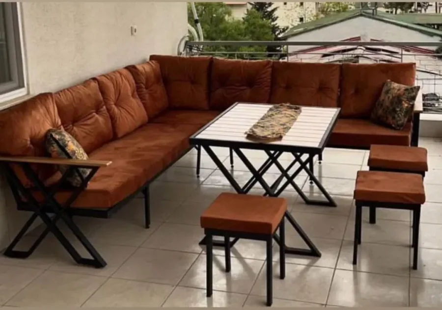 Metal Ayaklı Cam Balkon Köşe Koltuk Takımı - Görsel 1