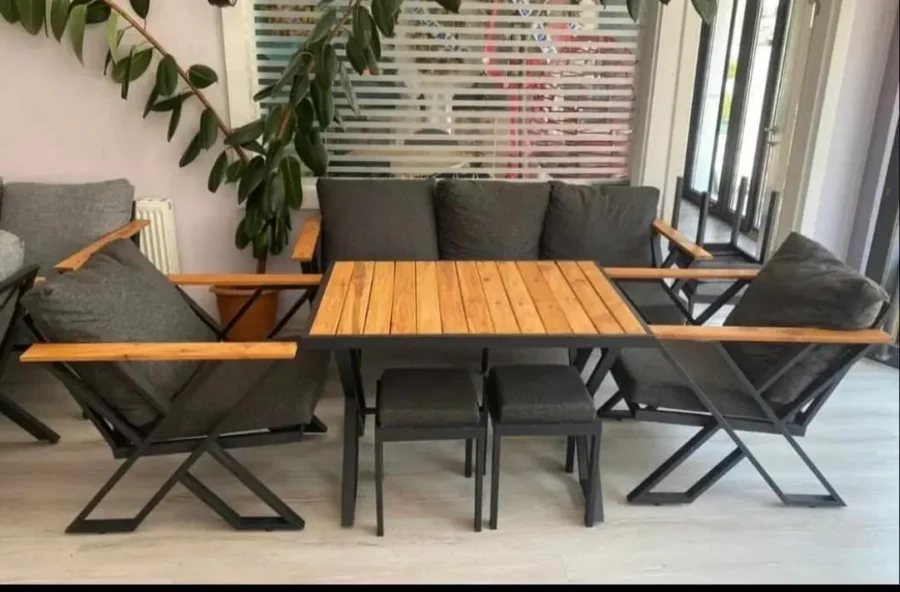 Modern X Ayaklı Balkon Bahçe Oturma Grubu Minderli - Görsel 1