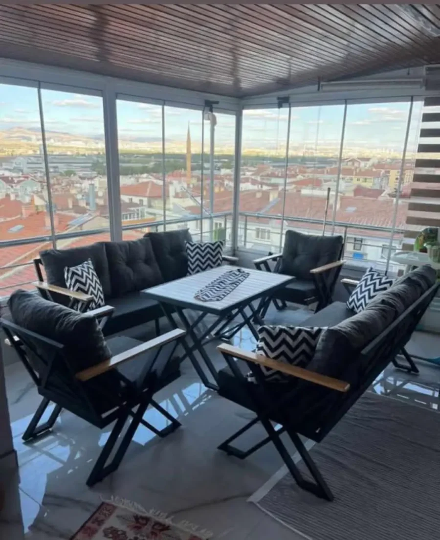 X Ayak Metal İskeletli Bahçe Balkon Oturma Grubu - Görsel 1