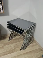 İstanbul Modern Siyah Cam Zigon Sehpa – 3’lü İç İçe Sehpa